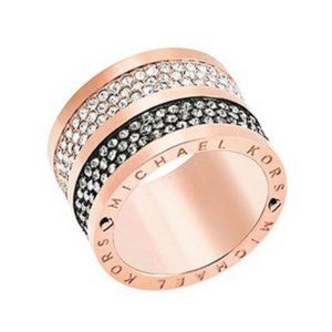 NWT Michael Kors Rose Goldtone Gold Gunmetal Diamond Barrel Ring 8 Park Avenue